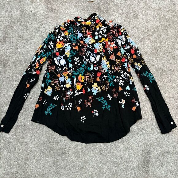 Maeve Anthro Dark Floral Woodland Animal Blouse Size 2 - Picture 3 of 12